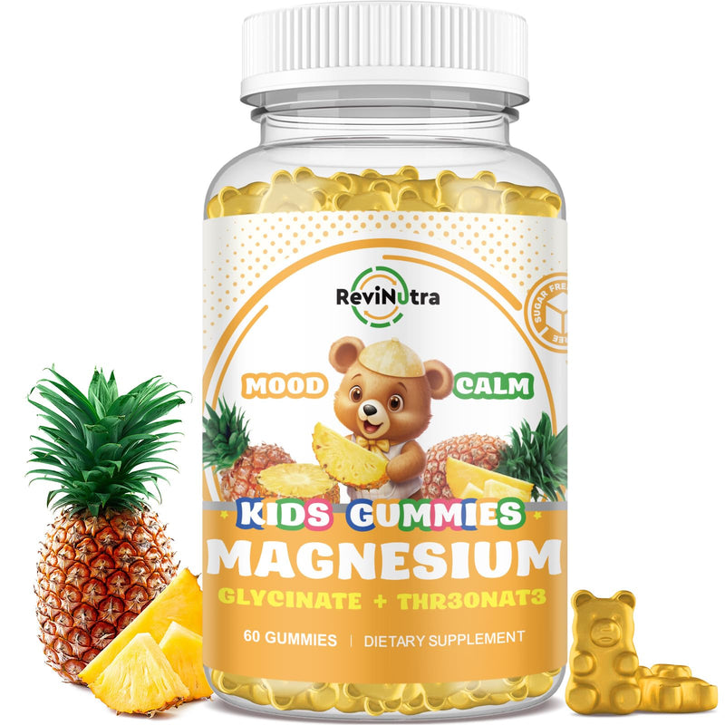 Magnesium Complex Gummies- Calm Chewable Gummies for Kids & Adults- Magnesium Glycinate Supplement-w/Omega-3, Vitamin B6, D3- Support Calm Stress Relief, Bones, Mood, Pineapple Flavor 60 Count (Pack of 1)