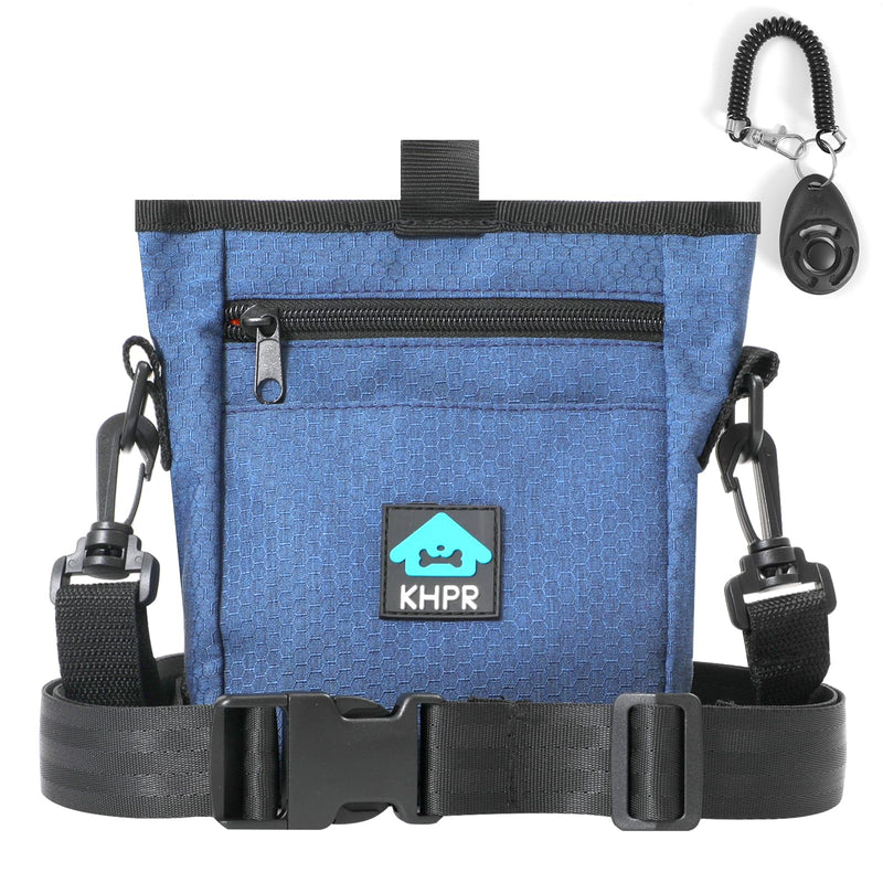 Dog Treat Pouch Magnetic Closure with Training Clicker，Hands-Free Design to Prevent Spills，Built in Poop Bag Dispenser，3 Ways To Wear，Metal Clip Waist Belt and Fanny Pack for Pet Walking（Blue） Blue - BeesActive Australia