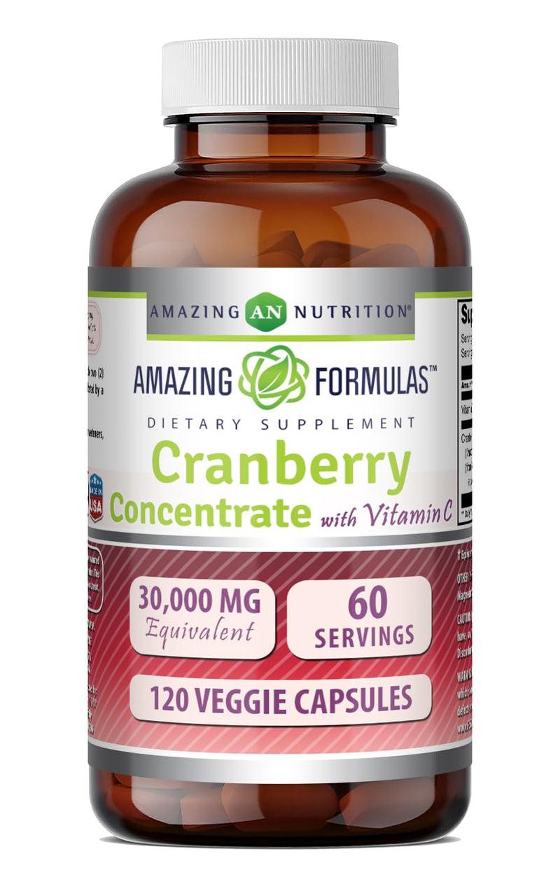 Amazing Formulas Cranberry 600 Mg 50:1 Concentrate with Vitamin C | 120 Veggie Capsules Supplement | Non-GMO | Gluten-Free | Made in USA 120 Count 120 Count (Pack of 1)