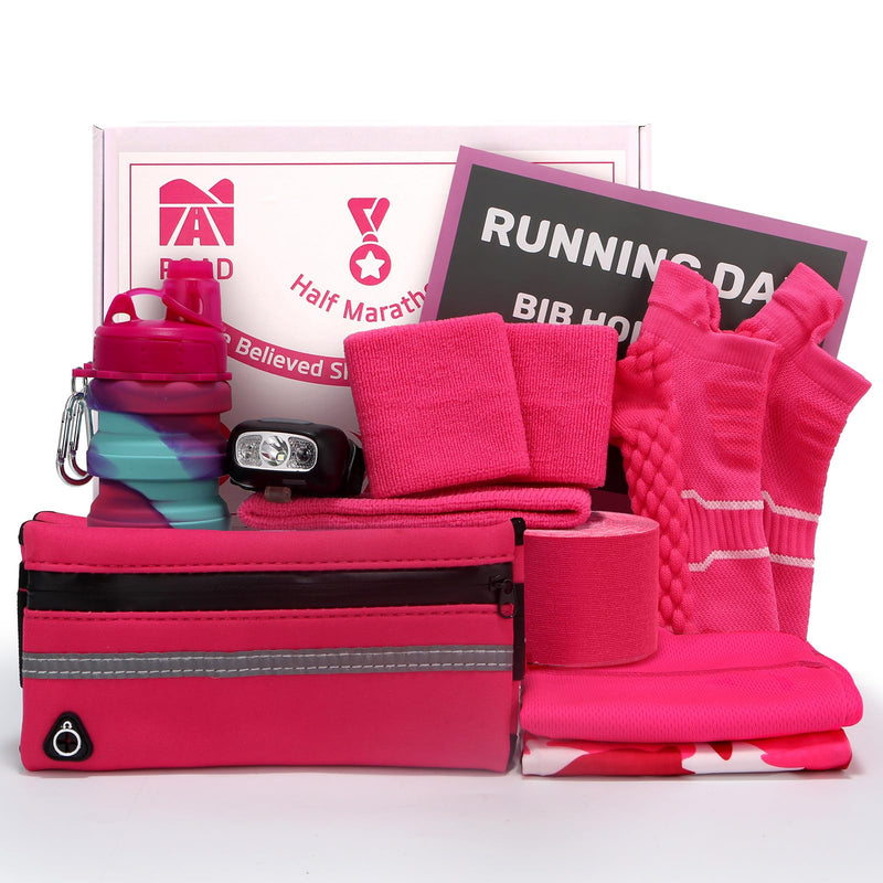 Running Gift Box - 13 Runner Essentials Kit With Belt, Headlamp, Kinesiology Tape, Folding Water Cup & More - Marathon Training, Night and Trail Running Outdoor Fitness Gift for Men Women Neon