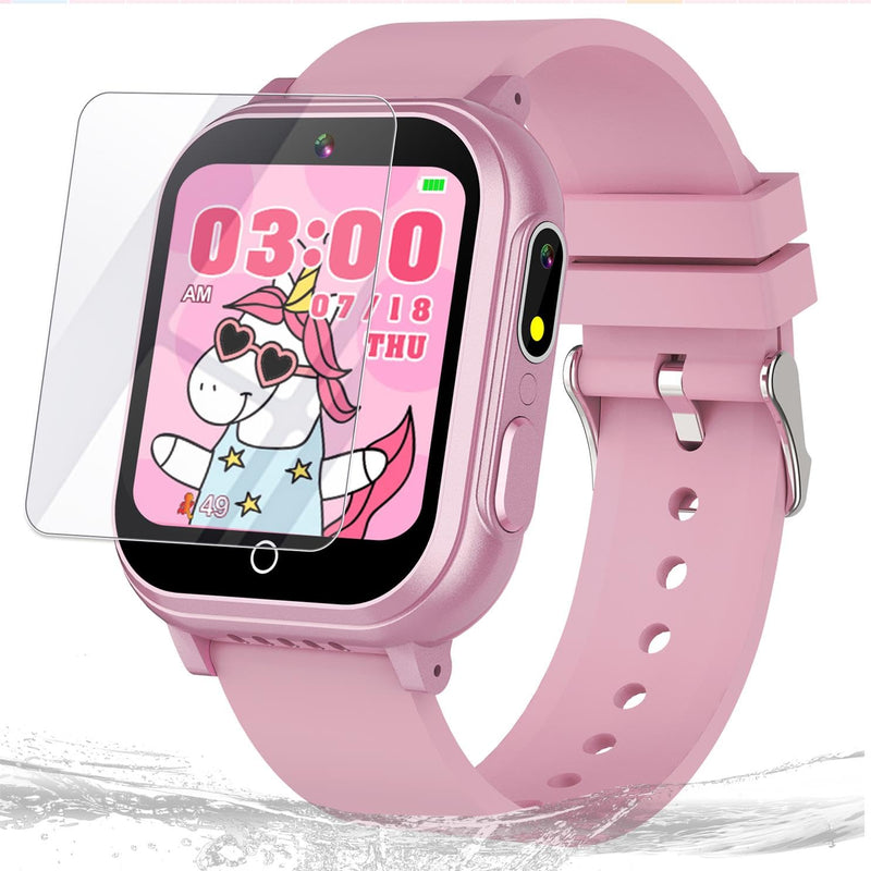 Cosjoype Kids Waterproof Smart Watch, 32 Games HD Touchscreen Kids Watch with Dual Camera Video Music Player Pedometer Flashlight 12/24 hr Christmas Birthday Gifts for Girls Ages 4 5 6 7 8 9 10 Pink - BeesActive Australia