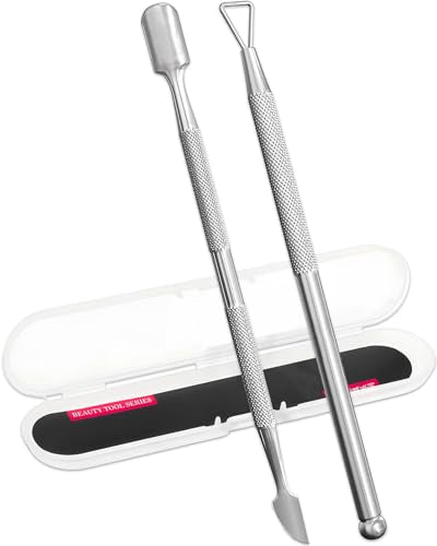 2 Pcs Stainless Steel Cuticle Pusher and Remover with Storage Case for Manicure Pedicure