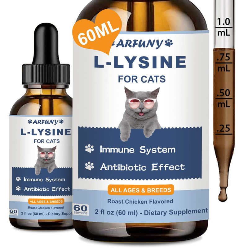 L-ysine Supplement for Cats - Immune Support - 60ML Lysine for Feline Respiratory, Sneezing, Runny Nose, Eye Function - Natural Cat Antibiotic Drops - Roast Chicken Flavor - PawsPlanet Australia