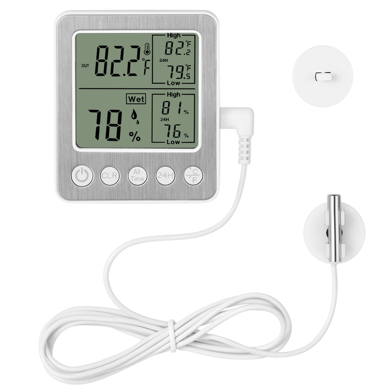 Digital Refrigerator Freezer Fridge Thermometer with Extra Sensor Digital Hygrometer max and min Before 24 Hours and All time Remember Reptile Tank Thermometer Hygrometer White zz20 A 1