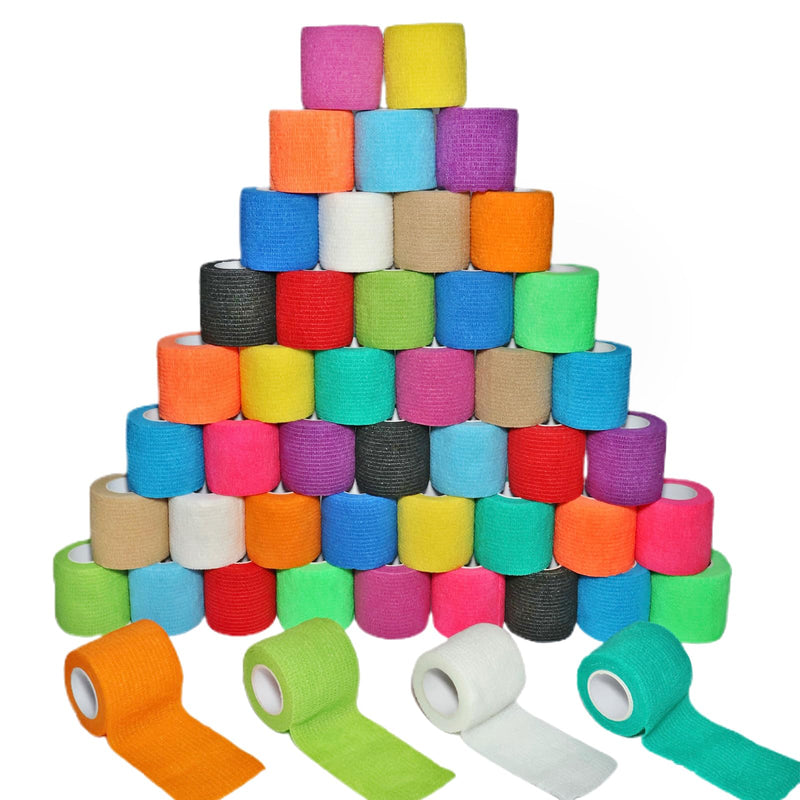 48 Pack 2” x 5 Yards Self Adhesive Bandage Wrap, Elastic Breathable Cohesive Bandage Wrap Athletic Stretch Tape for Wrist Ankle Sports (Multi-Color) 2 Inch-48 Pack Multi-color - BeesActive Australia