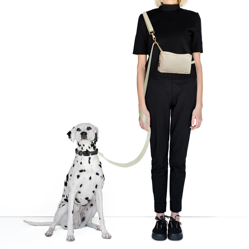 Hands-Free Dog Leash with Adjustable Waist & Crossbody Fanny Pack Perfect for Walking, Jogging, & Training, Securely Holds Treats, Toys, and Essentials, Comfortable, Durable, and Convenient Design Small Beige - BeesActive Australia