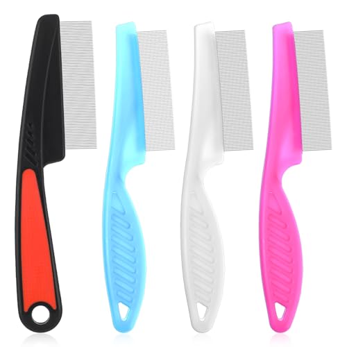 Yolev 4 Pcs Dandruff Comb - Stainless Steel Fine Tooth Comb for Dandruff, Lice, Thick, Dry, Curly Hair - Adult, Unisex - Pink, Blue, White, Black