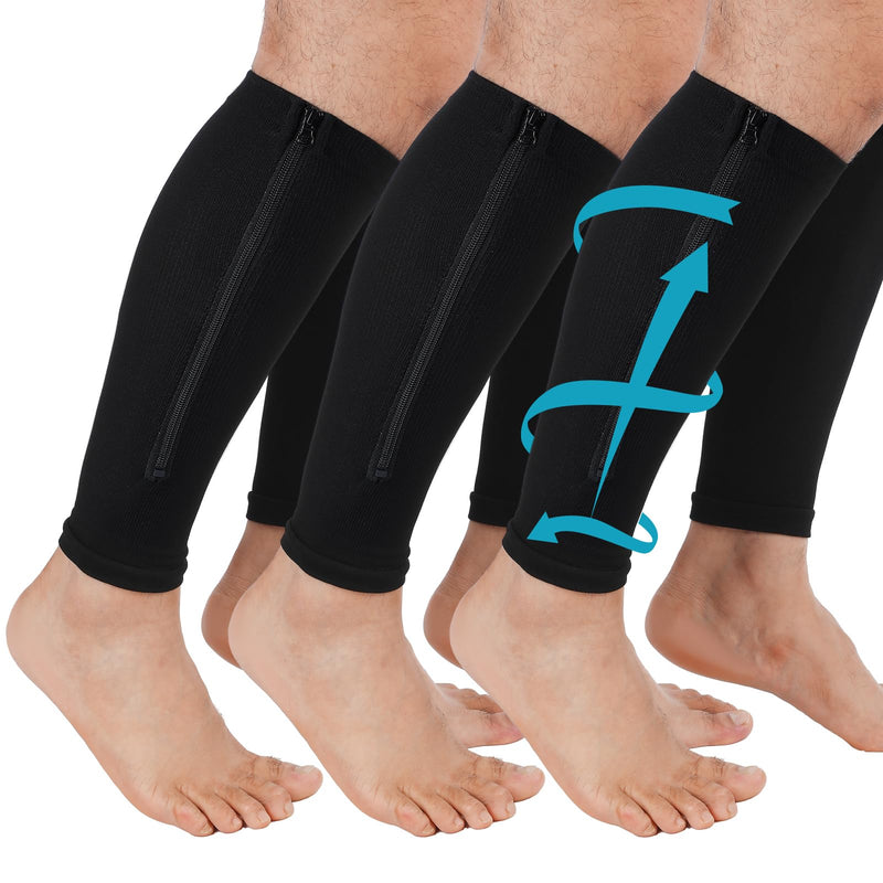 3 Pairs Calf Compression Sleeve with Zipper 20-30mmhg Leg Compression Sleeve Calf Brace Zipper Socks No Foot Sleeves for Men Women Support Running Shin Splints - BeesActive Australia