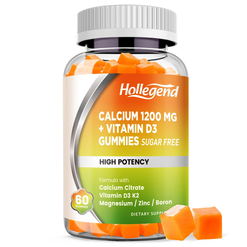 Calcium 1200 mg with Vitamin D3 Gummies, 60 Count | Calcium Citrate Chewables with Magnesium Zinc Vitamin K2 Boron, Bone Health, Sugar Free
