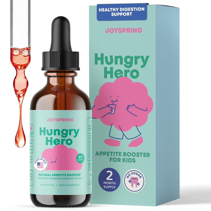 JoySpring Hungry Hero Kids Appetite Drops, 2 oz, Ages 3+ | L-Lysine, zinc and B vitamins, supports healthy eating and growth for picky eaters, sugar-free liquid, no pills 2 Fl Oz (Pack of 1)