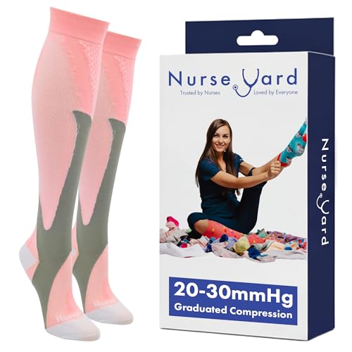 Nurse Yard Compression Socks for Nurses - Women & Men - 20-30mmHg Graduated Compression, Zero-Toe Compression, For Medical Staff, Nursing, Athletic Support Such As Running, Cycling, Hiking - 1 Pair Large-X-Large Pink