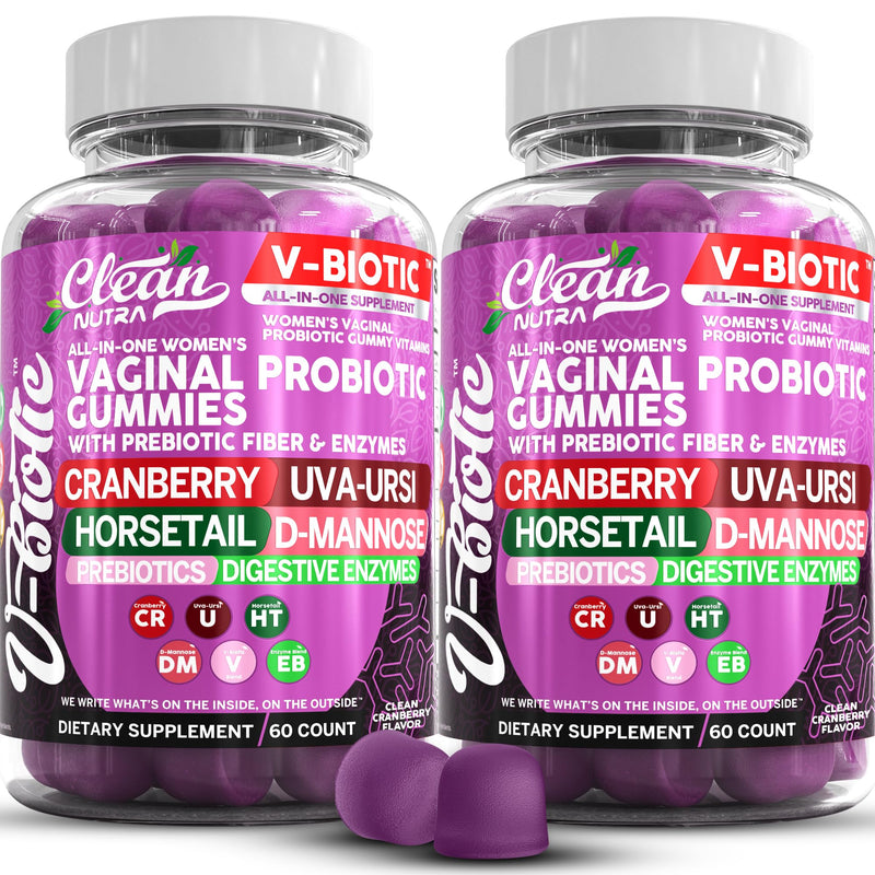 Clean Nutra Vbiotic Gummies, Cranberry, Horsetail, D-Mannose, UVA-Ursi, Probiotic Blend, Enzyme Blend, 60 Count (2) 2