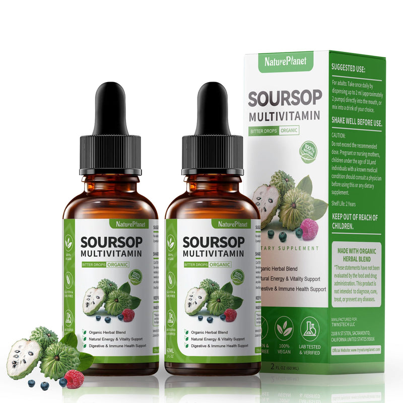 NaturePlanet Soursop Bitters Liquid 5000mg Immune Gut Support Vegan 4 Fl Oz | Soursop Multivitamin, 10 Herbal Bitters Blend, Soursop Extract, Digestive Health, Gluten-Free, Non-GMO, Nature's Heal