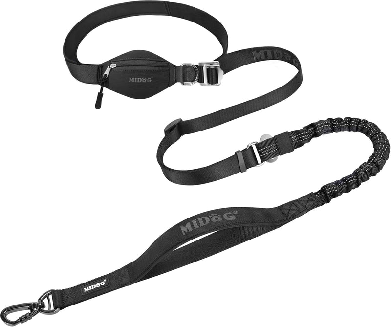 MIDOG Hands Free Dog Leash - Adjustable Length Waist Leash for Dog Walking,Multifunctional Runing Leash with Ziiper Pouch for Large Dogs,Black,4FT-7FT Black Hands Free Leash 4Ft-7Ft - BeesActive Australia