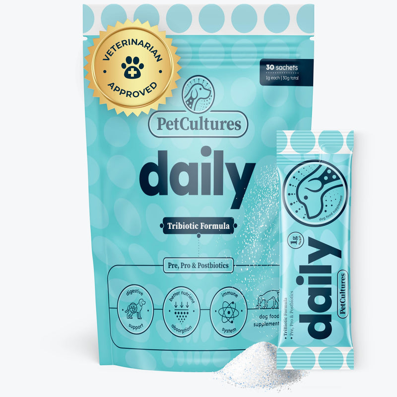 PRO Daily Probiotics for Dogs, Gut Health PRE, PRO, and Post-biotic Powder Supplement with Digestive Enzymes, Dog Probiotics for Digestive Health, 30 Packs (Daily) - PawsPlanet Australia