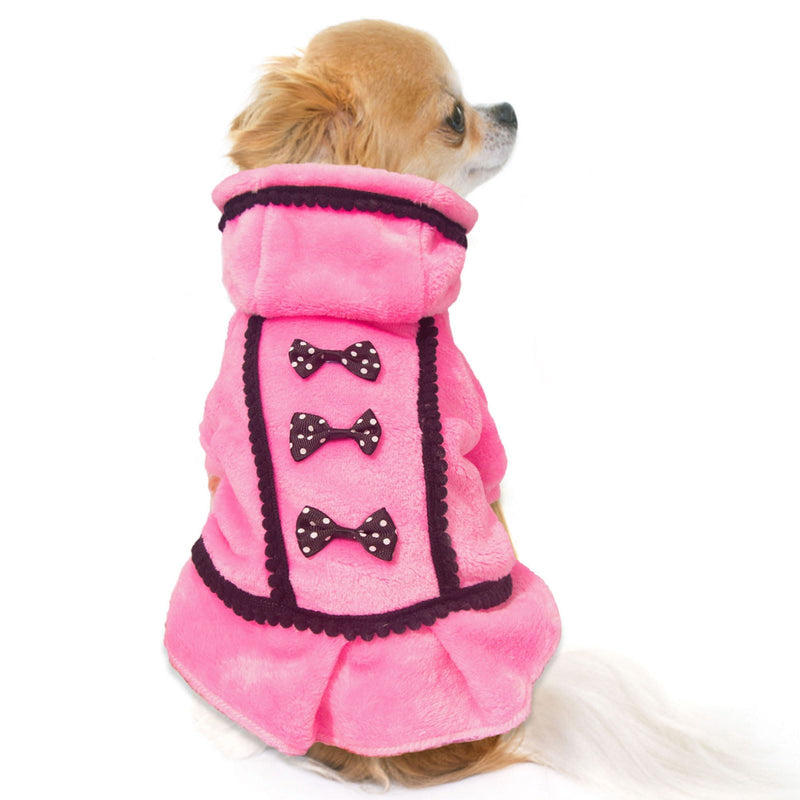 Winter Dog Dress for Small Dogs Girl Puppy Sweater Dog Sweater Fleece Warm Puppy Sweater with Leash Hole Cute Pink Dog Clothes Bowtie Chihuahua Sweater Pet Dog Oufit XXS Dog Sweater (XX-Small) pink dress XX-Small