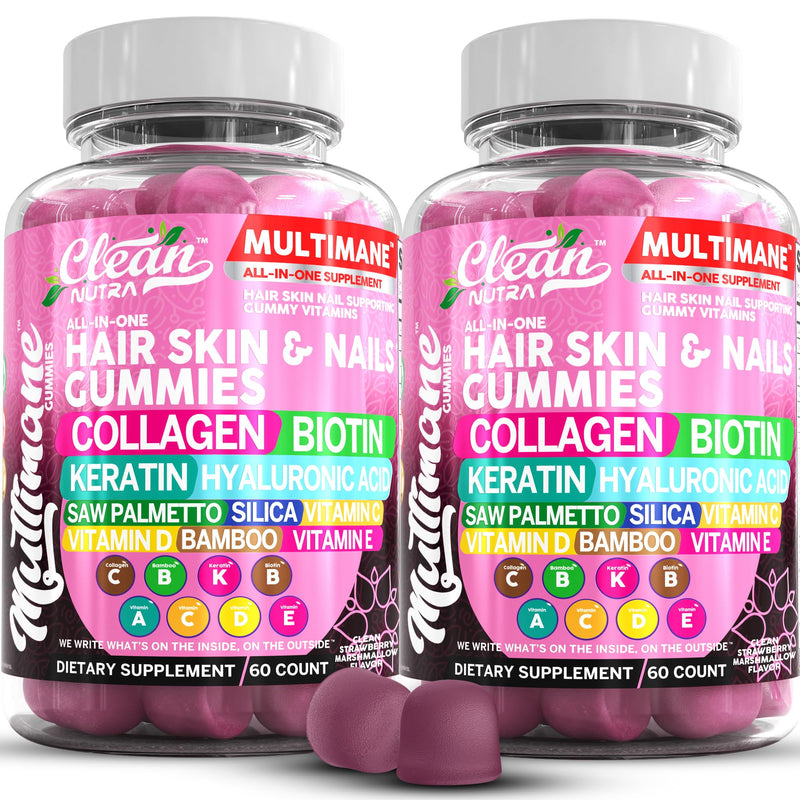 Clean Nutraceuticals Biotin Collagen Keratin Gummies | Hair Skin and Nails Vitamins for Women | Hyaluronic Acid Bamboo Vitamin A C D3 E Folate with Saw Palmetto Silica B3 B12 Vegan Gummy 2