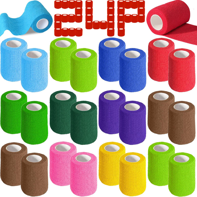AZEN 24 Pack Self Adhesive Bandage Wrap, 3" X 5 Yards Elastic Cohesive Bandage Wrap, Color Athletic Tape, Vet Wrap, Ankle Tape, Tattoo Grip Tape Wrap D-24color 3 Inch - BeesActive Australia