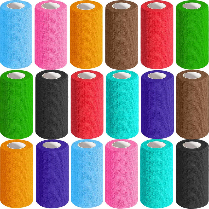 AZEN 18 Pack Self Adhesive Bandage Wrap, 4" X 5 Yards Elastic Cohesive Bandage Wrap, Color Athletic Tape, Tattoo Grip Tape Wra, Ankle Tape, Vet Wrap A-18color 4 Inch - BeesActive Australia