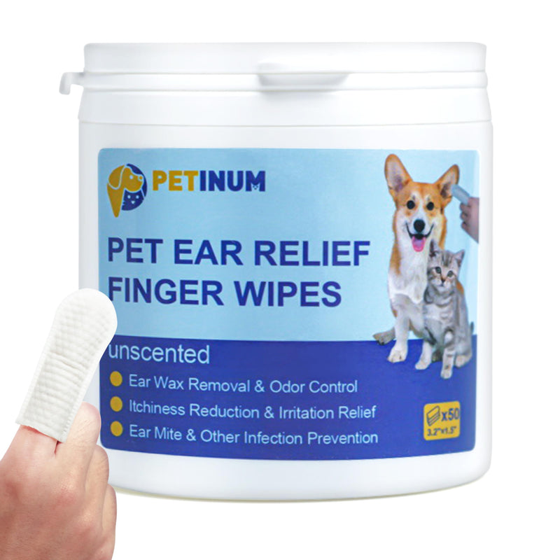 Pet Ear Cleaner Finger Wipes, Natural Ingredients Ear Finger Wipes for Dogs & Cats, Remove Ear Wax, Debris, Reduce Odor, Ear Itching & Inflammation, Unscented, Vet Formulated, 50 Count - BeesActive Australia