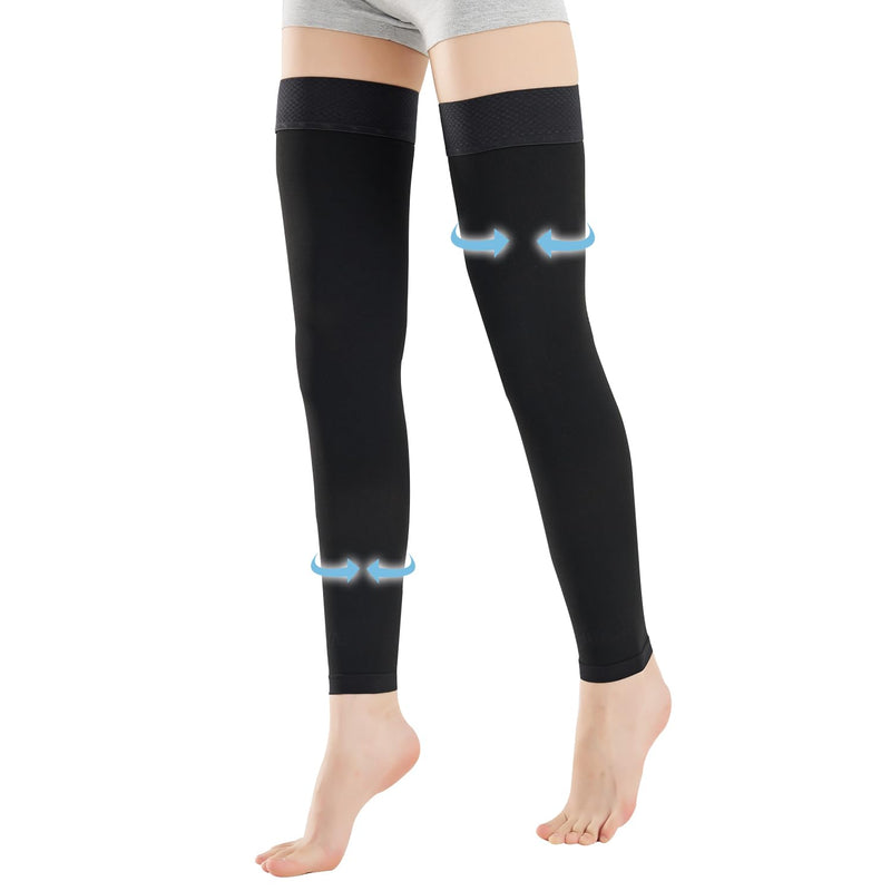 Medical Thigh High Compression Socks Footless for Women and Men (Pair), 15-20 mmHg with Silicone Dot Band, Medical Compression Stockings for Varicose Veins M BLACK