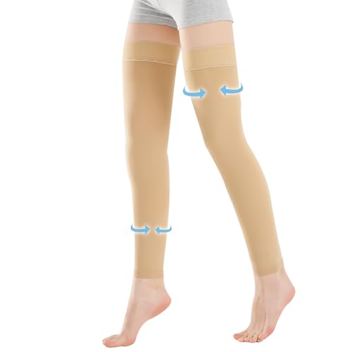 Medical Thigh High Compression Socks Footless for Women and Men (Pair), 15-20 mmHg with Silicone Dot Band, Medical Compression Stockings for Varicose Veins XL BEIGE