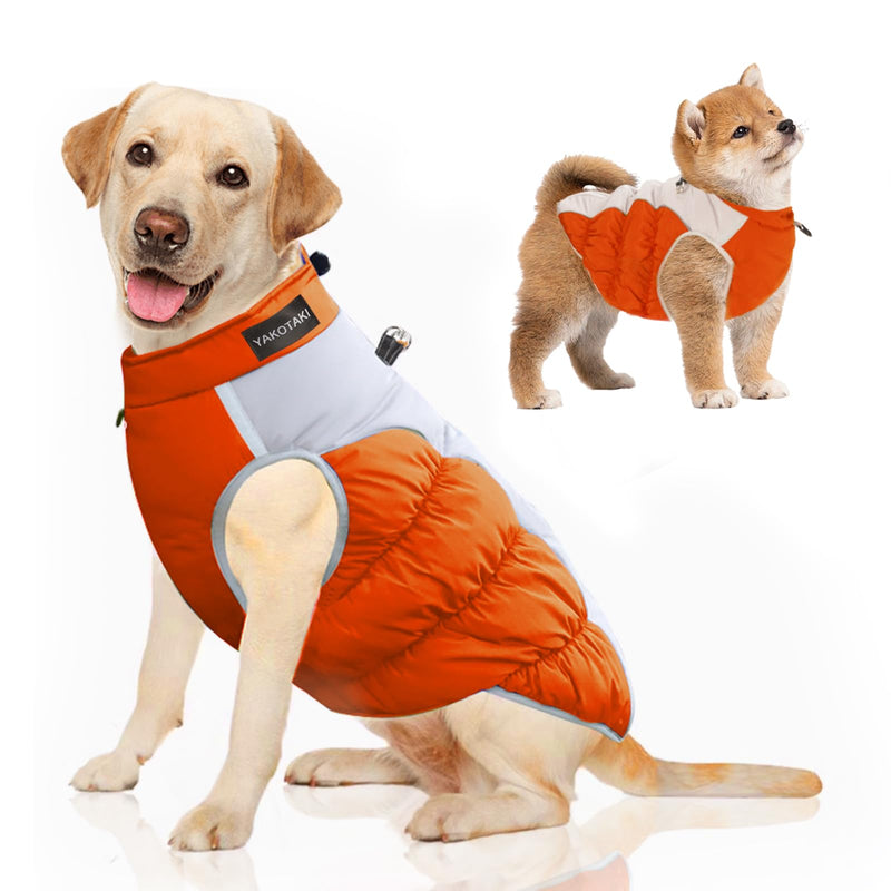Dog Coat, Dog Jacket Upgraded Sturdy Built-in Harness, Elastic and Tightenable High Collar Dog Clothes, Anti Scratch Zipper and Highly Visible Reflective Dog Winter Coat for Small Medium Large Dogs Orange XX-Large(chest:26in) - BeesActive Australia