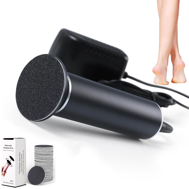 Electronic Foot File Grinder (Speed Adjustable) with 60pcs Replacement Sandpaper Disk，Electric Foot Scrubber Dead Skin Remover，for Feet Hard Cracked Dry Dead Skin Exfoliation，Unisex（Black） Black - BeesActive Australia