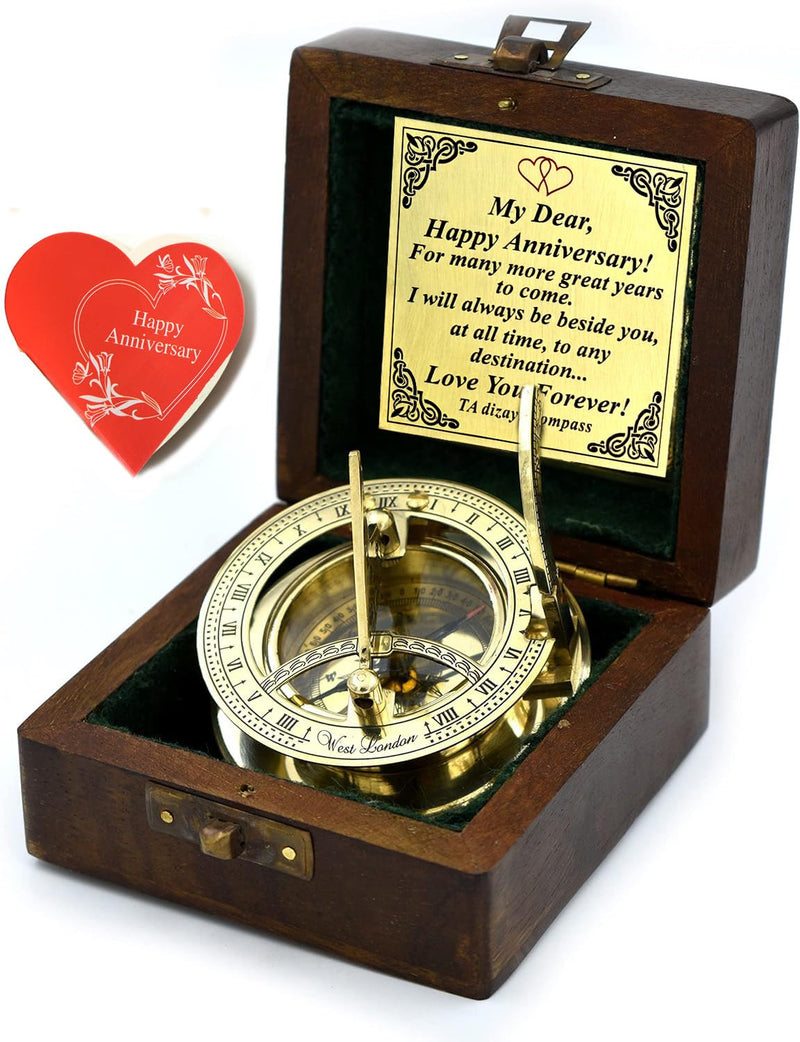 Anniversary Sundial Compass Gift for Him or Her-Unique Gift Ideas for Husband or Wife, Men Wedding Anniversary 50th 40th 25th 20th Year Celebration, Naval Maritime Pocket Watch Clock, Sun Clock - BeesActive Australia