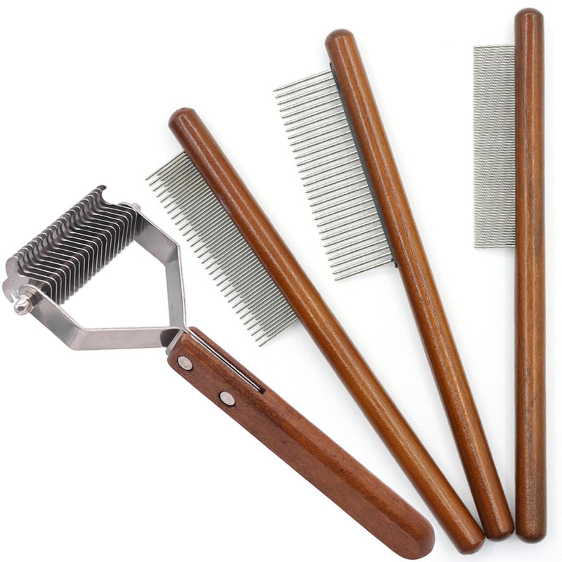 Pet Dematting Comb for Dogs and Cats with Wood Handle，Professional Pet Grooming Brush，Dog Brush for Shedding,Deshedding tool, Remove Loose Hair & Matted Fur(4 Pcs) Style 3 - BeesActive Australia