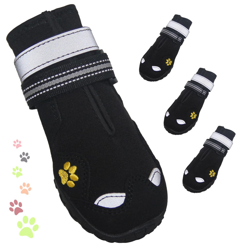 Dog Shoes, FISHOAKY Dog Shoes for Large Dogs, 360°Anti Slip Medium Dog Boots & Paw Protectors Winter Snowy and Summer Hot Pavement, Waterproof 4Pcs Dog Booties with Reflective Strips (Size 8) Black Size 8: 3.0''x3.3"(W*L) - BeesActive Australia