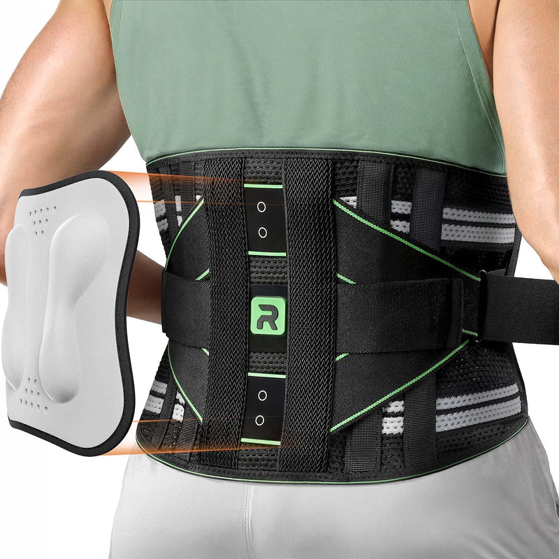Back Brace for Lower Back Pain Relief, 8X Powerful Lumbar Support with 3D Pad, Support Belt for Men Women, Breathable Back Support Brace with Adjustable Strap, Green Size M Medium