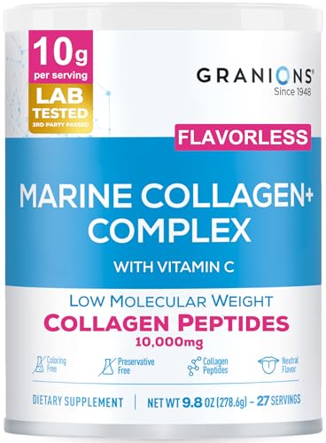 Marine Collagen Powder Unflavored - 10g Type I Hydrolyzed Collagen Peptides with Natural Acerola Vitamin C Antioxidant - Hair, Skin, Nails Vitamins for Women & Men- Pro-Aging Beauty Supplement - 9.8oz