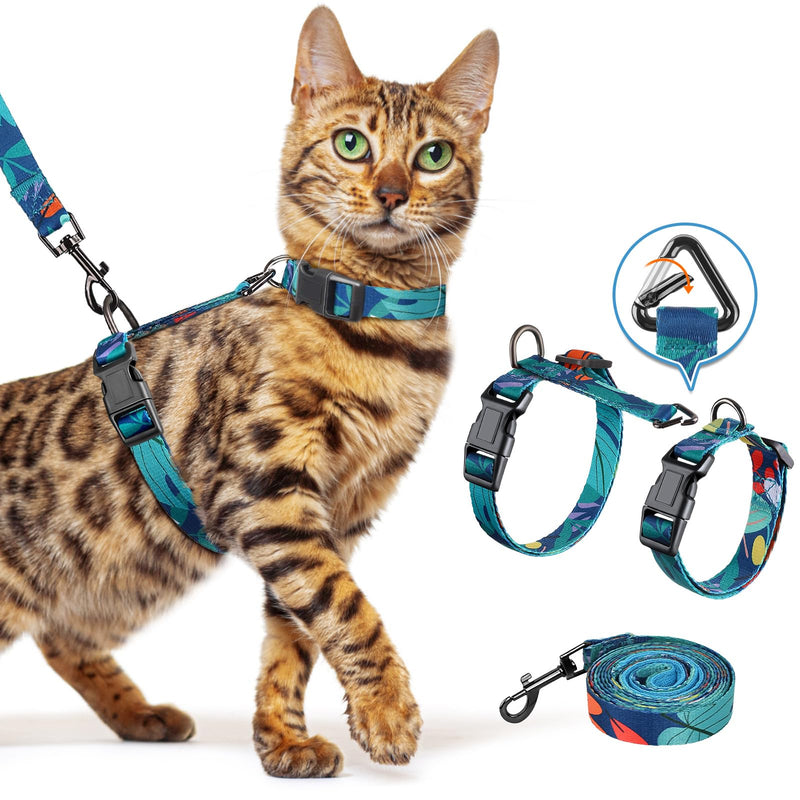 Cat Harness and Leash Set, Collars [3 in 1 Lightweight & Adjustable] Escape Proof Cat Harness, Comfortable Soft Kitten Harness for Large Cats Safe, Easy to Wear, Outdoor Walking Travel Morandi Green Medium - BeesActive Australia
