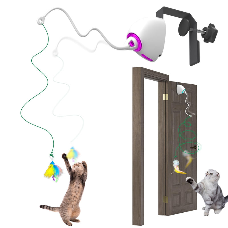 Interactive Toys for Indoor Cats Kitten Play Chase Exercise, Rechargeable Door Hanging Cat Teaser Self Play Feather Cat String Toys - BeesActive Australia