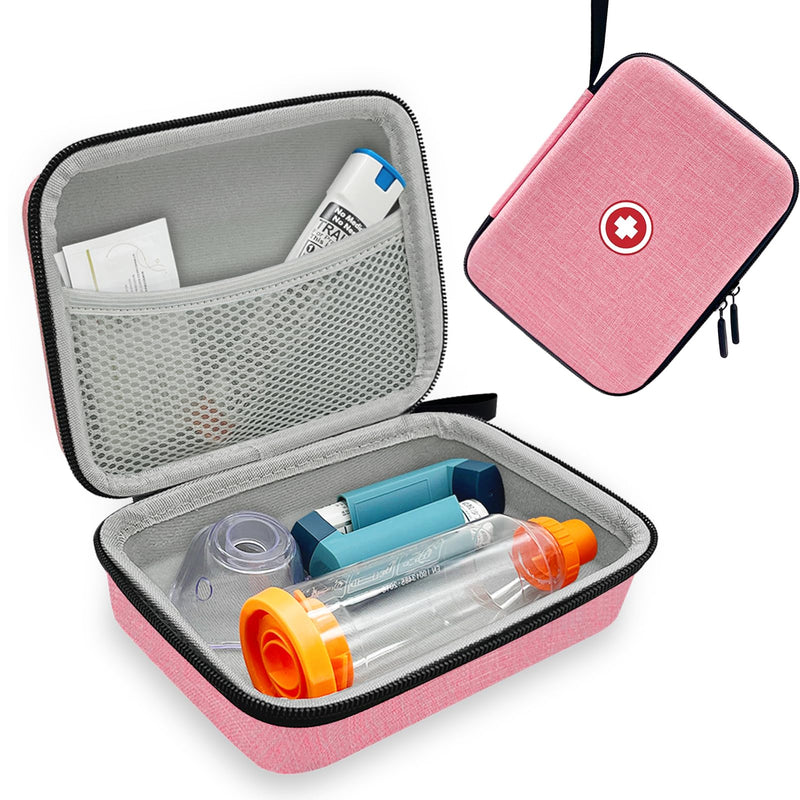 Hard Inhaler Spacer Case for Kids and Adults, Asthma Inhaler Case with Mesh Pocket for Medicine and Other Accessories, Pink (Bag Only) - BeesActive Australia