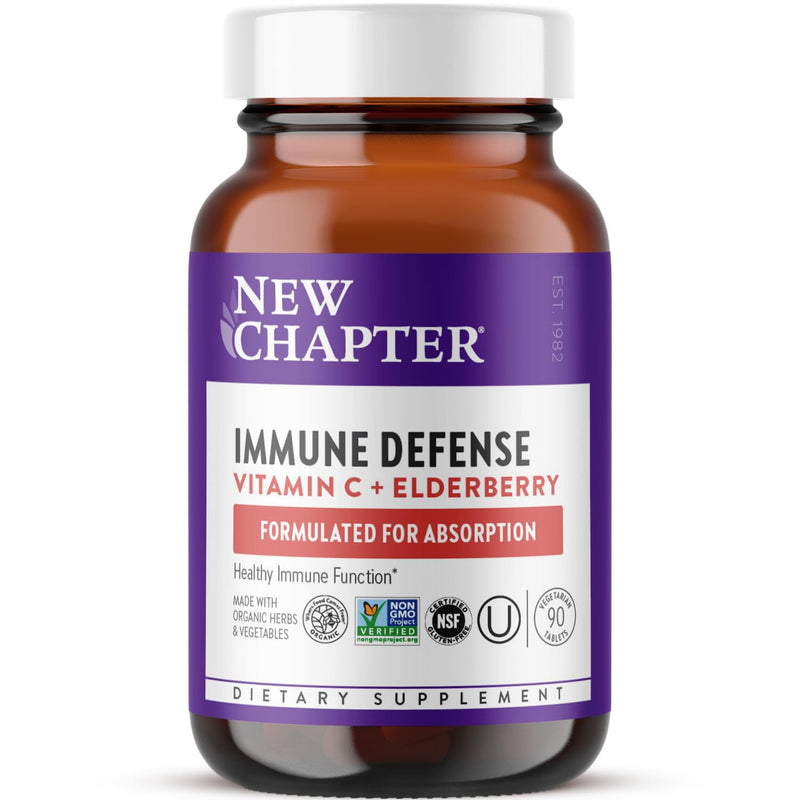 New Chapter Vitamin C Immune Defense Supplement, 90 Count | Excellent Source of Vitamin C for Healthy Immune Support, Made with Organic Elderberry, Non-GMO and Gluten Free 90 Count (Pack of 1)