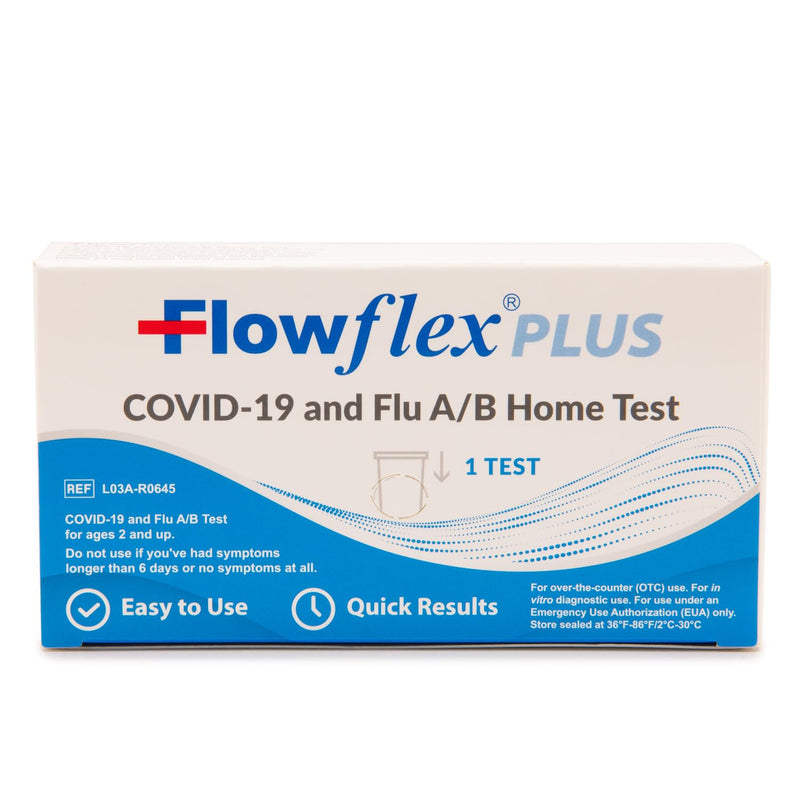 COVID & Flu Home Test by Flowflex Plus, Rapid Results in 15 Minutes, Trusted OTC COVID-19 & Flu A/B Testing Kit, FSA and HSA Eligible, Easy to Use & No Discomfort, 1 Pack 1 Test 1 Pack, 1 Test