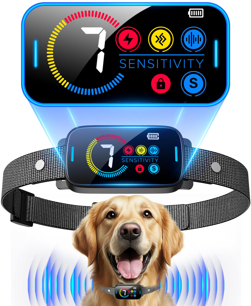 Bark Collar, Dog Bark Collar for Large Medium Small Dogs, Smart Bark Collar, Rechargeable Anti Barking Training Collar with Adjustable Ultrasonic Beep Vibration Shock and 7 Sensitivity (Black) Black - BeesActive Australia
