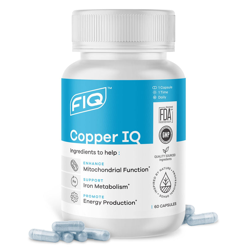 FIQ - Copper IQ - Copper Supplements with Copper Bisglycinate - Energy Support & Mitochondrial Support - Chelated Copper, High Absorption - 60 Capsules - BeesActive Australia