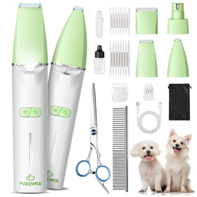 Dog Grooming Kit with LED Light, 4 in 1 Pet Clippers for Cordless Electric Cat Paw Trimmer Dog Nail Grinder, Professional Grooming Supplies for Cat Matted Hair and Small Dogs Thick Coats Green - BeesActive Australia