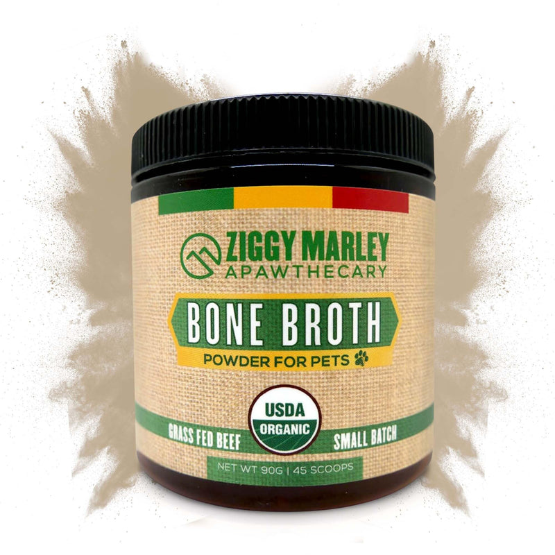 Ziggy Marley's USDA Organic Beef Bone Broth Powder for Dogs & Cats - Support Joints, Coat, and Skin - Human Grade Grass Fed Beef, 90 Grams 90 Grams Jar