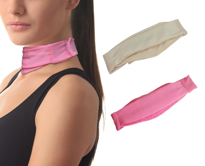 2 Pcs Trach Covers for Tracheostomy Tube Holder Adjustable Dust- Proof Shield Neck Trachea Cover,Trach Cover Band Reusable Tracheostomy Care Kits for Men and Women (Pink + Beige) Pink + Beige