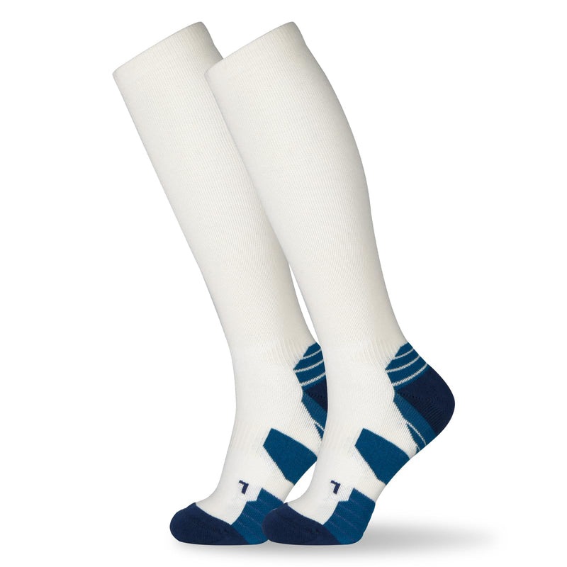 +MD Cotton Compression Socks for Women & Men 4/6 Pairs 15-20mmHg Knee High for Sports, Travel, Nursing Long Sitting Standing 2 Pairs NewWhite Cushion 15-20mmHg 9-11 - BeesActive Australia