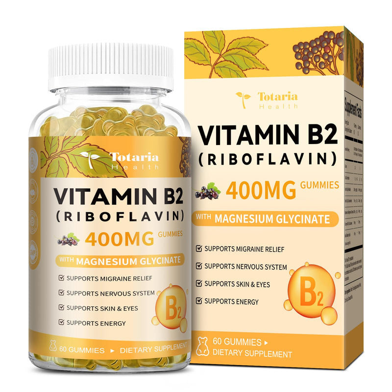 Totaria Vitamin B2 Gummies, Sugar Free Riboflavin 400mg Supplement for Adults & Kids with Magnesium Glycinate 400mg, COQ10 & Elderberry, Skin & Nervous System Support, Non-GMO, 60 Gummies 60 Count (Pack of 1)