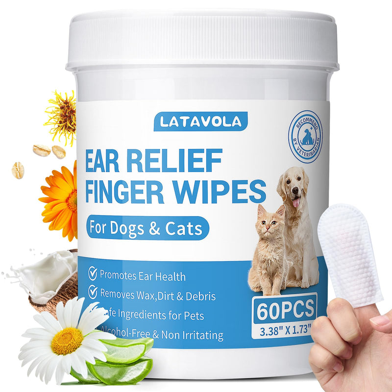 Dog Ear Cleaner Wipes - Widen Ear Finger Wipes for Dogs & Cats, Remove Ear Wax, Debris, Relieve Ear Itching & Inflammation with Aloe and Calendula - 60 Count 60Pcs - BeesActive Australia