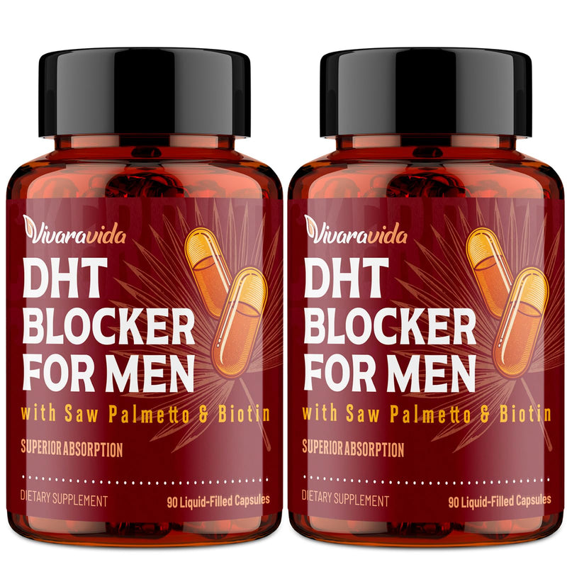 DHT Blocker for Men | Hair Growth Supplement with Saw Palmetto & Biotin - Hair Growth Vitamins - Hair Regrowth - Natural Hair Loss Supplements Liquid-Filled - Proprietary Herbal Blends (180 Capsules) 90 Count (Pack of 2)