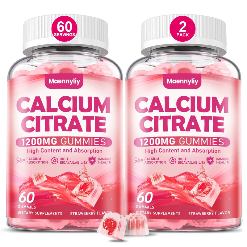 Calcium Citrate Gummies 1200 mg for Adults: Ultimate Absorption Calcium Supplement for Women & Men - Easy to Digest, Vegan, Non-GMO, Gluten Free - Natural Strawberry Flavor 60 Count (Pack of 2) - BeesActive Australia