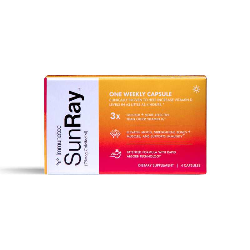 Sunray® Calcifediol Vitamin D Supplement | Fast-Acting Once-Weekly Vitamin D | High Bioavailability 25-Hydroxyvitamin D | Immune, Mood, Bone & Muscle Support | 4 Capsules 4 Count (Pack of 1)