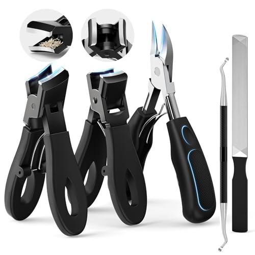 Ingrown Toenail Tools Kit, Wide Jaw Straight Clippers for Thick Nails Black Precision Trim Kit